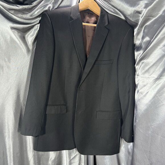 Caravelli 2-Pc Men's Suit Black Pin Superior 150s Blazer 44R Pants 38x44 FLAWS - Picture 3 of 16